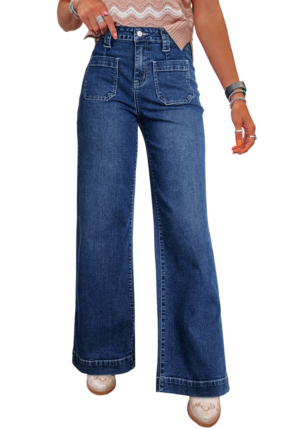 Sail Blue Wide Leg Pocketed High Waist Women's Jeans