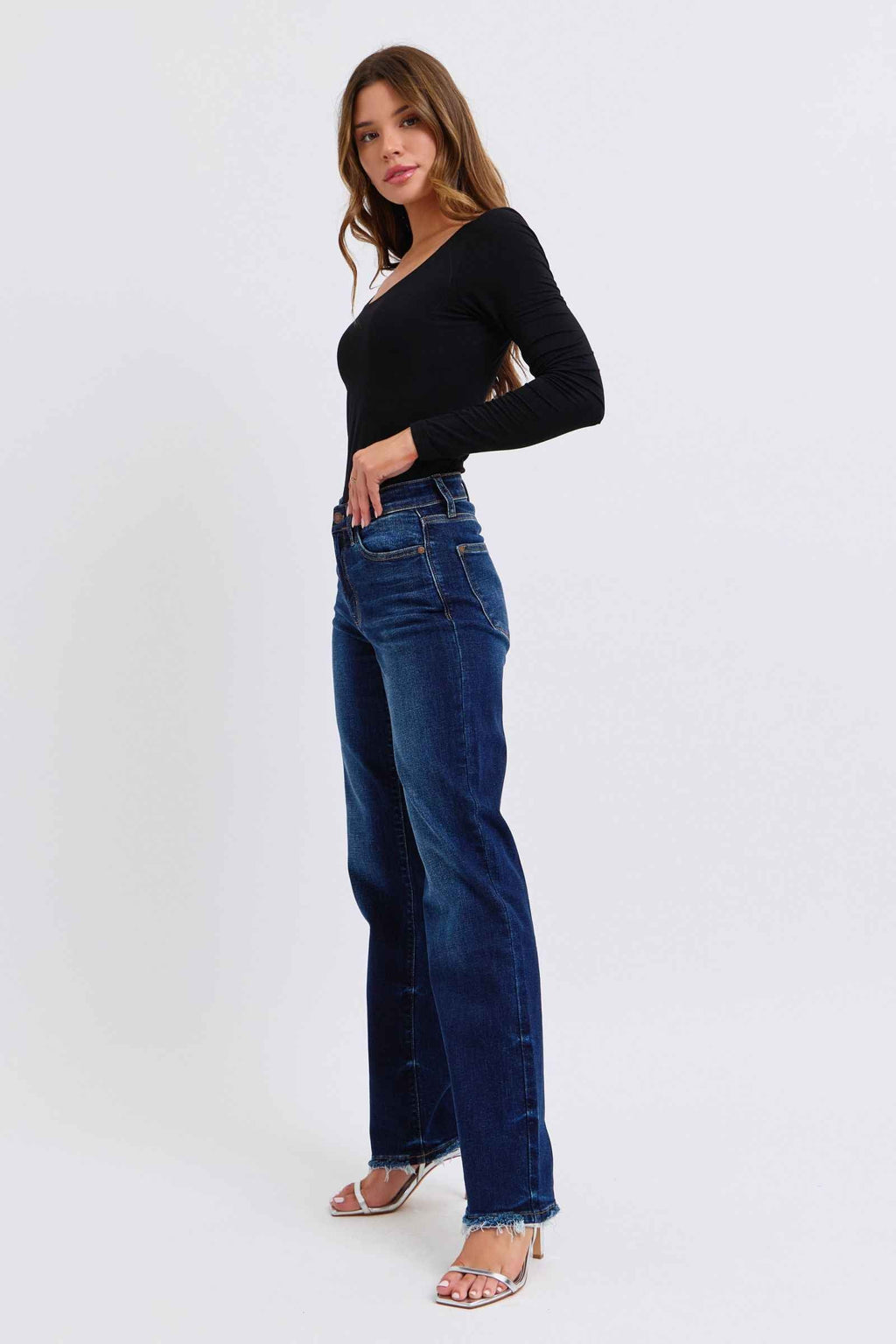 Judy Blue Straight Leg Jeans - Full Size Raw Hem Women's Jeans