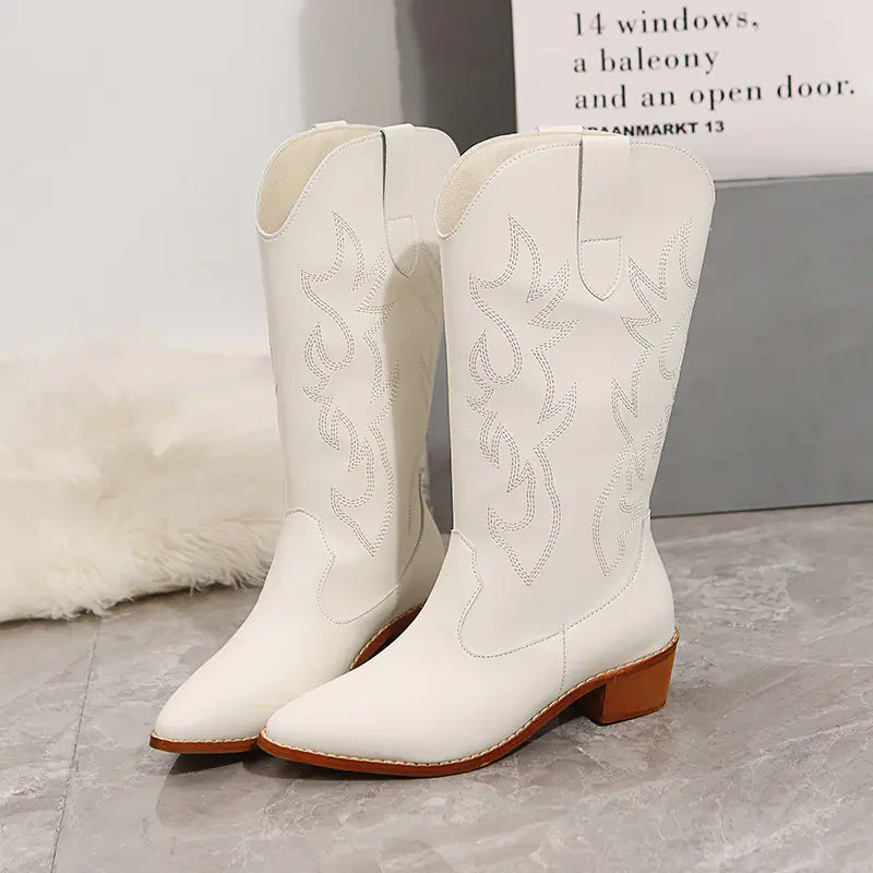 Embroidered Cowboy Ankle Boots for Women