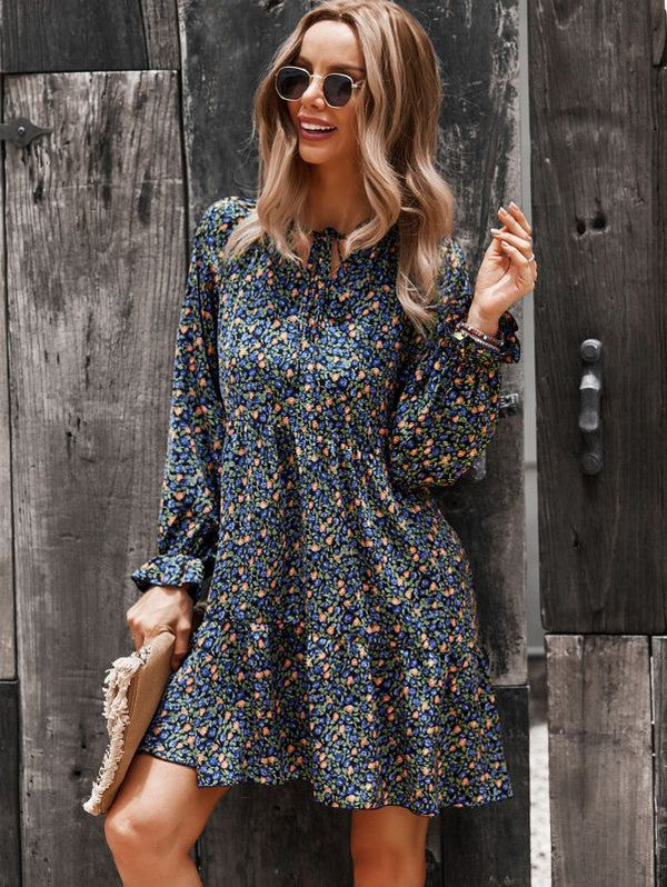 Long sleeve floral printed dress
