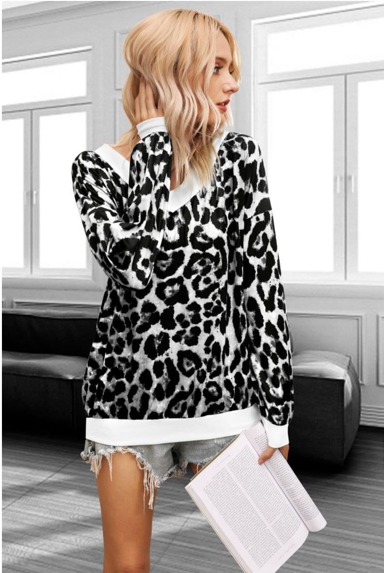 Anna-Kaci Leopard Print Contrast Binding Sweater