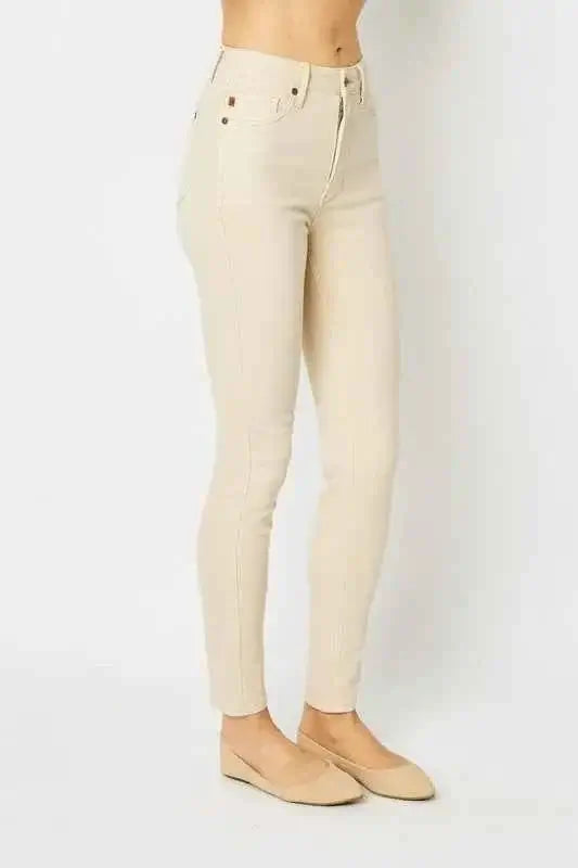 Garment Dyed Tummy Control Skinny Jeans