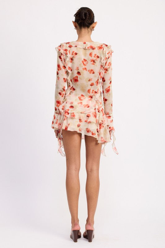 RUFFLE TRIM SHEER PEPLUM TOP