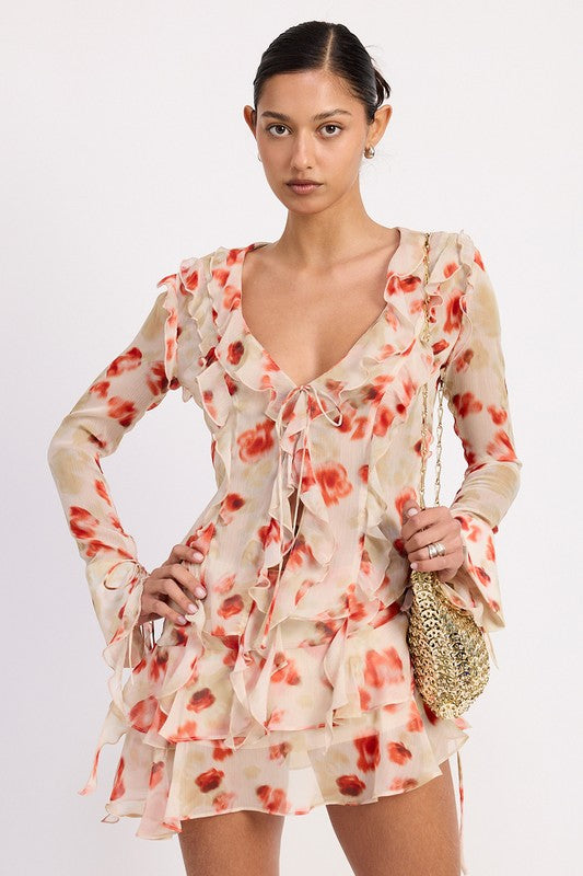RUFFLE TRIM SHEER PEPLUM TOP