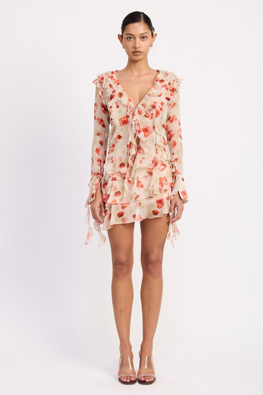 RUFFLE TRIM SHEER PEPLUM TOP