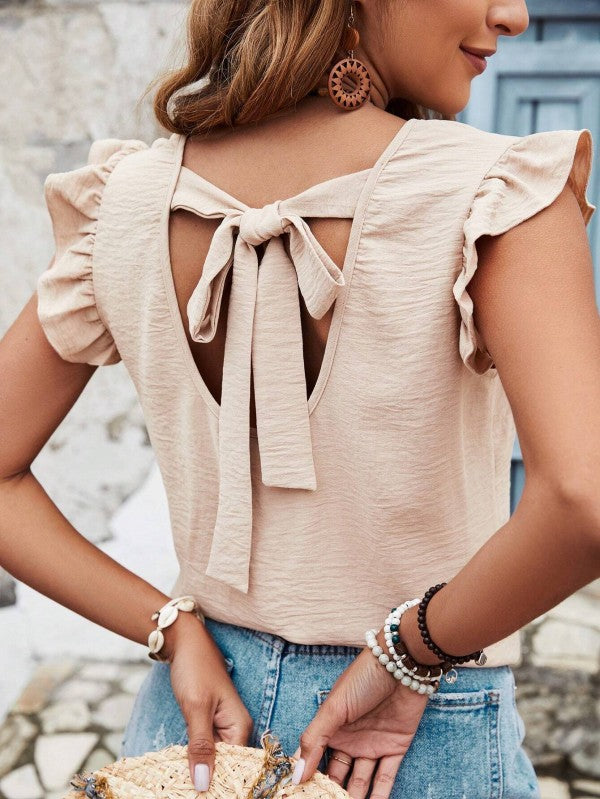 Tie back ruffle blouse
