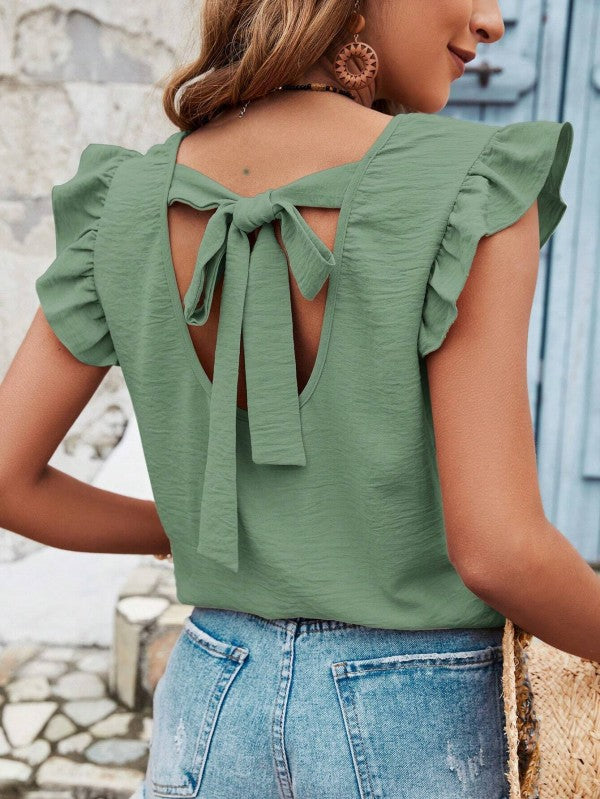 Tie back ruffle blouse