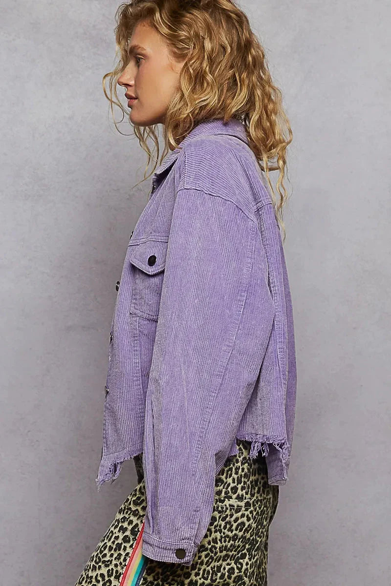 POL Lavender Button Down Trucker Corduroy Jacket