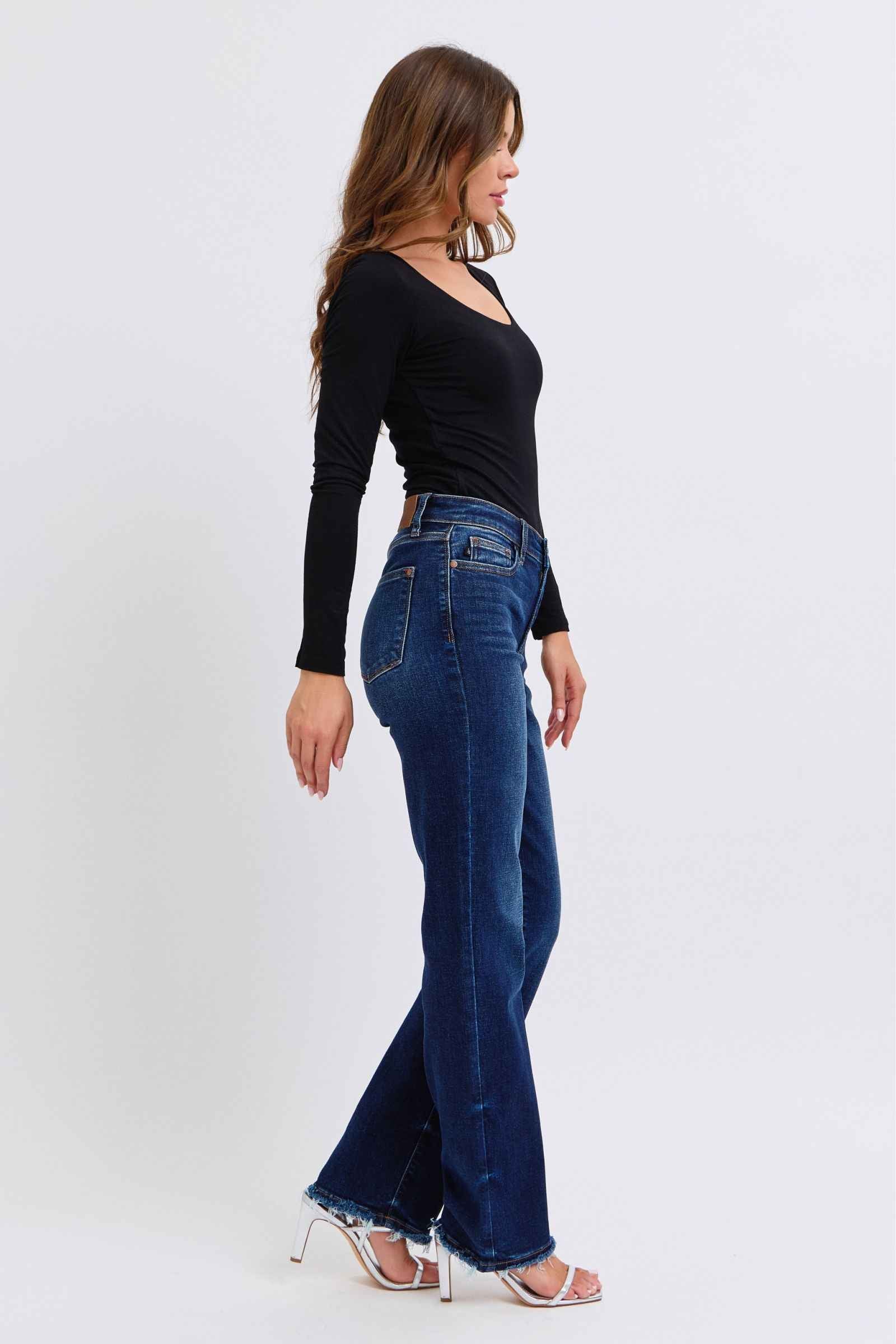 Judy Blue Straight Leg Jeans - Full Size Raw Hem Women's Jeans
