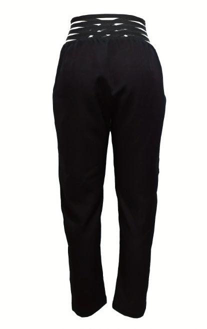 High Waist Slimming Casual Pants for Ladies - Solid Color Hollow Fashionable Design