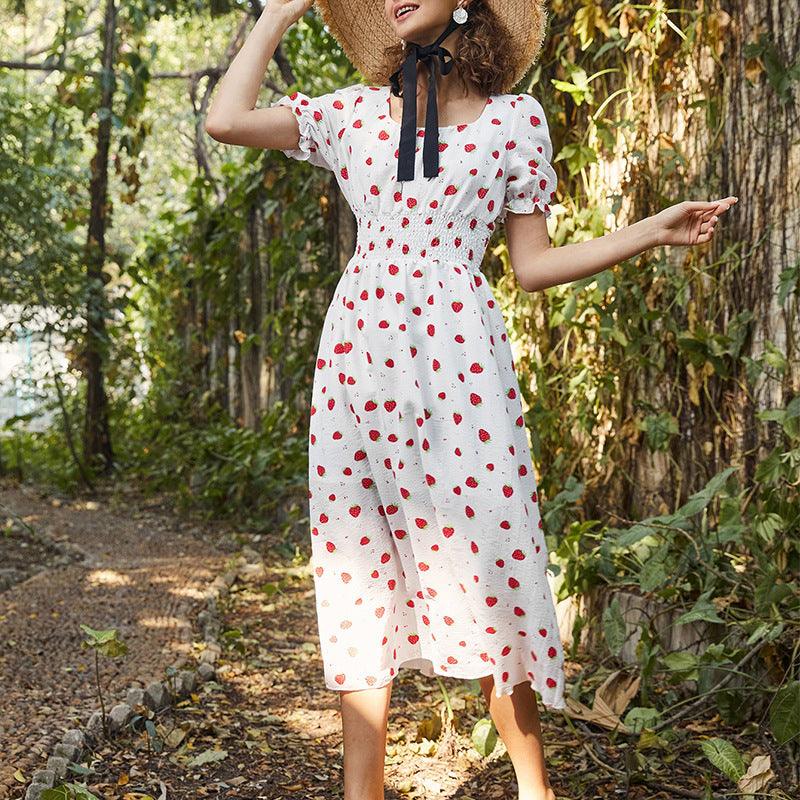 Strawberry Fields Summer Dress - Playful Floral Chiffon Dress for Women