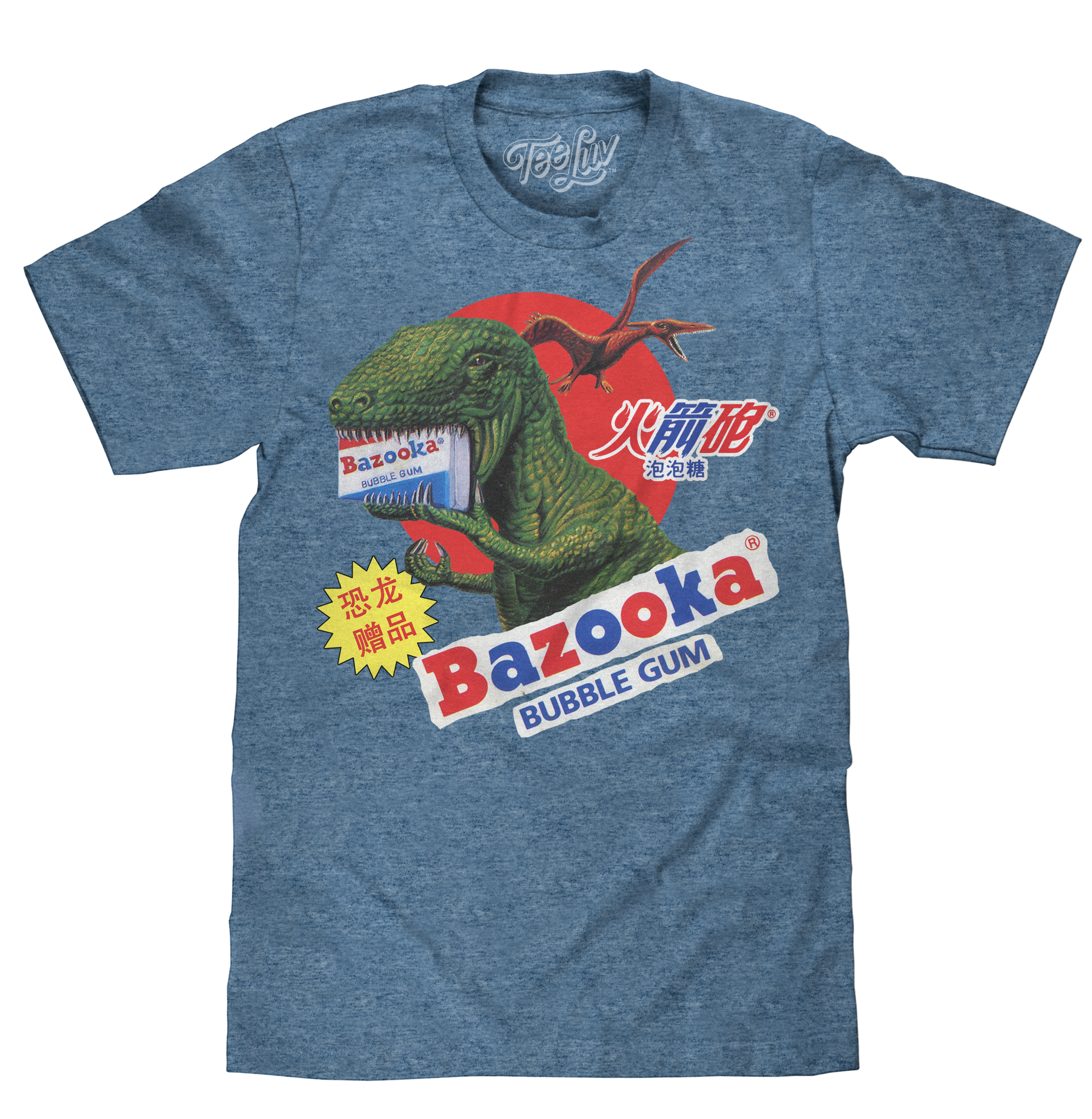 Bazooka Bubble Gum Dinosaur T-Shirt - Cabo Blue