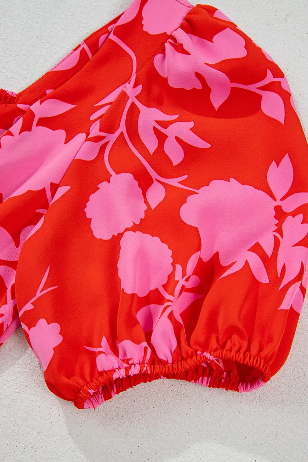 Floral Puff Sleeve Sweetheart Neck Ruffled Mini Dress