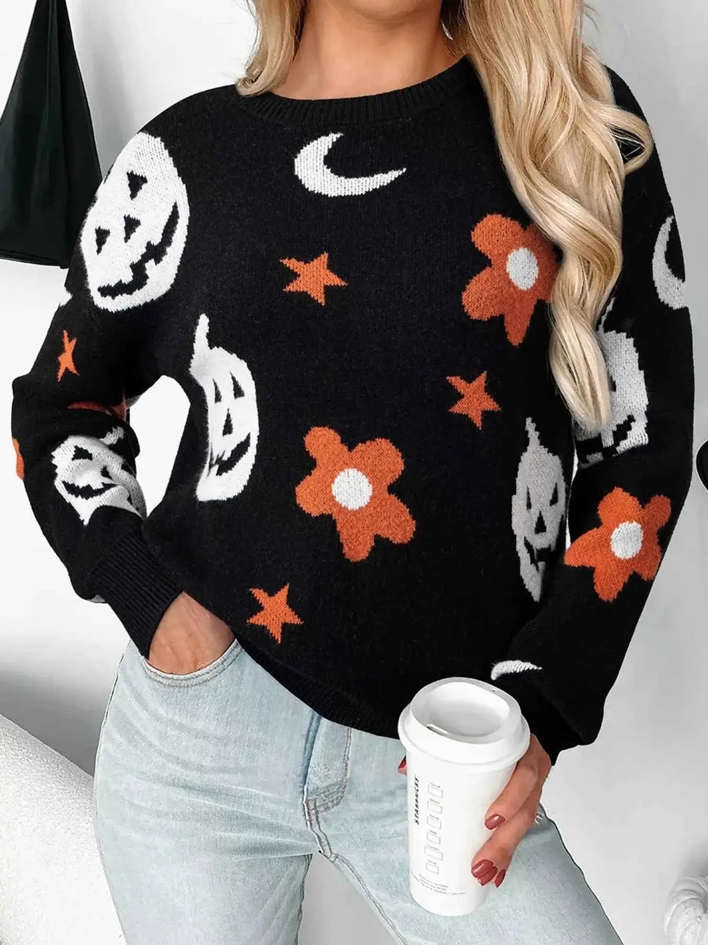 Halloween Gothic Pattern Long Sleeve Sweater
