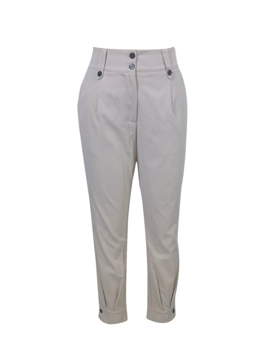 Women's Casual Pants Button Detail Non Elastic Belt Solid Color Four Season Fashion