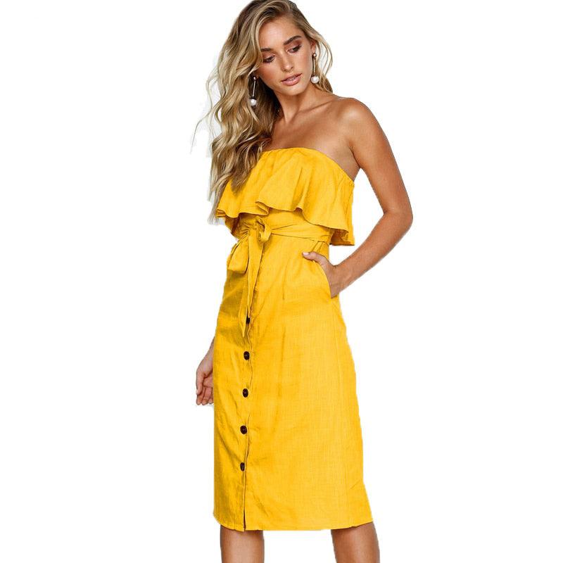Summer Sun Strapless Button-Down Dress