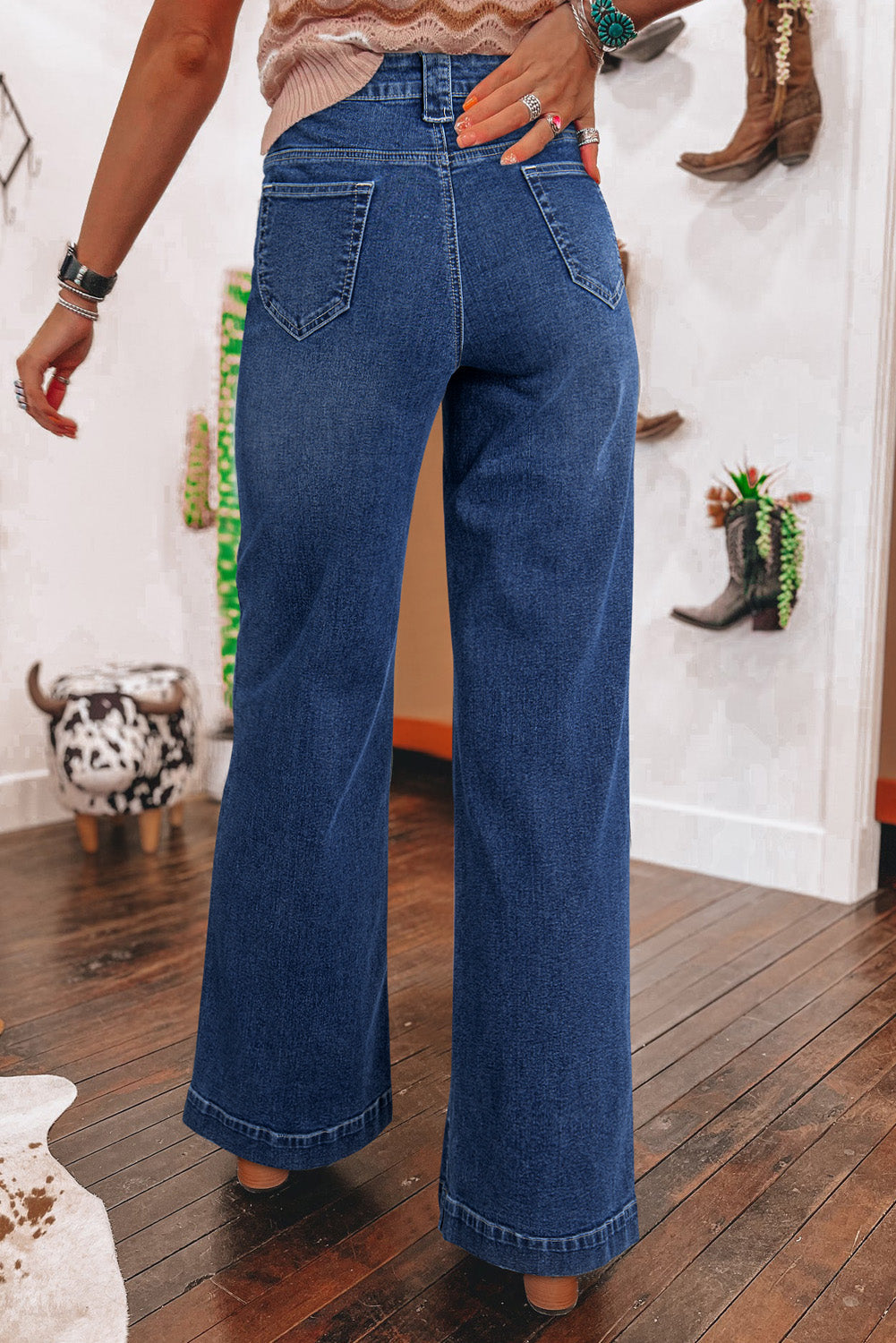 Sail Blue Wide Leg Pocketed High Waist Women's Jeans