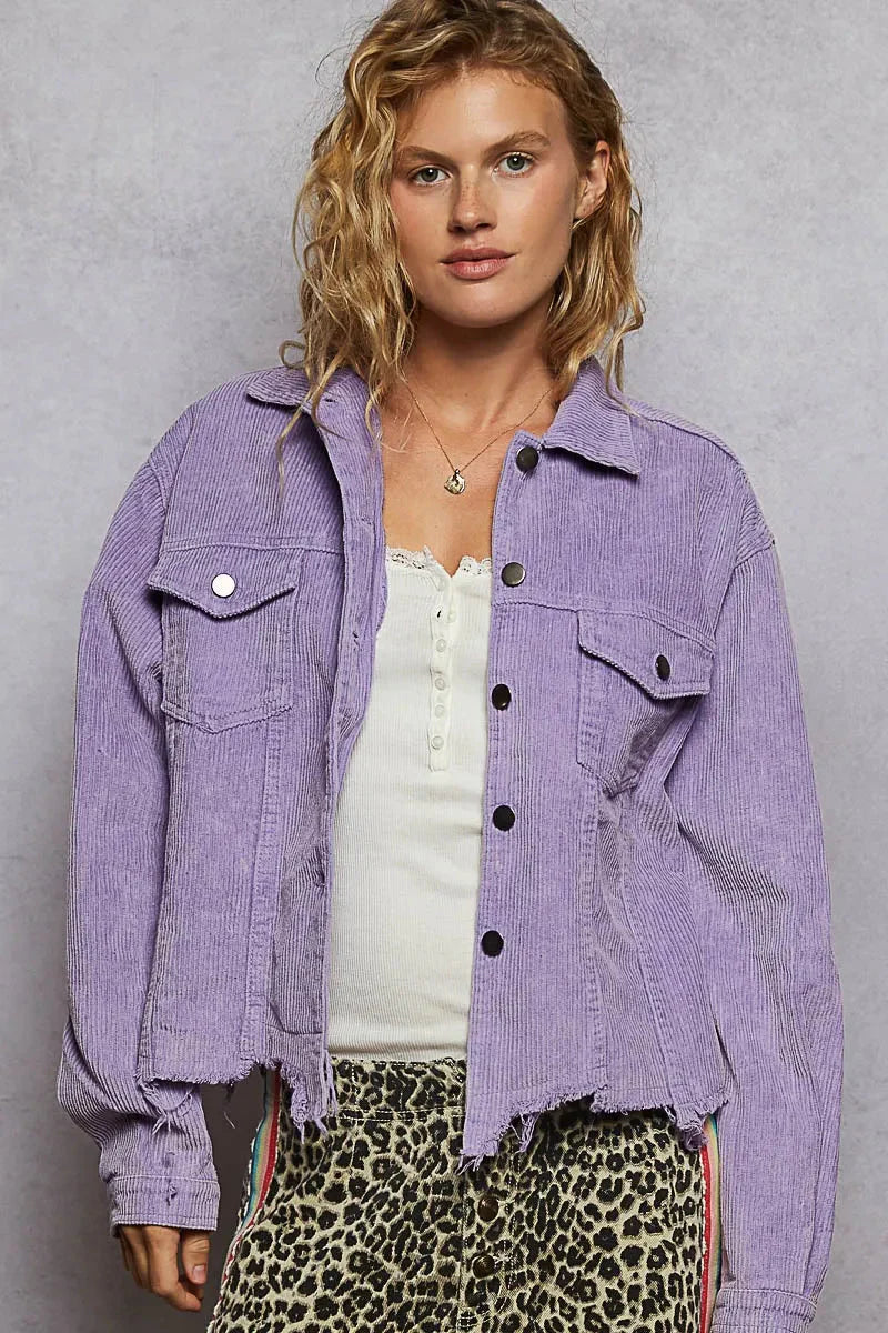 POL Lavender Button Down Trucker Corduroy Jacket