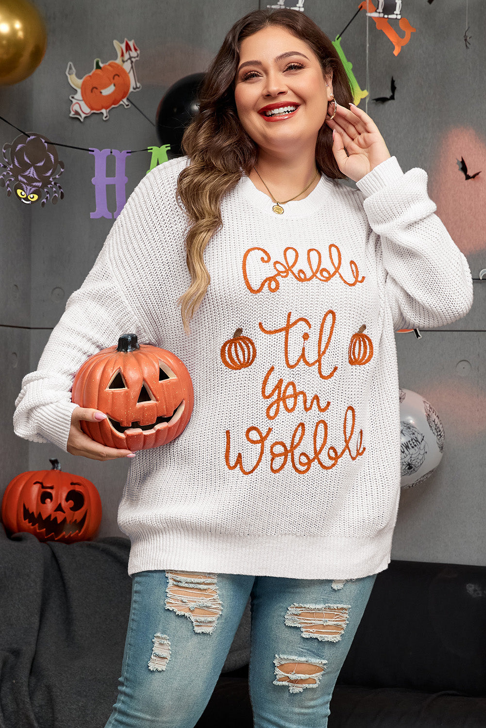 FH Plus Size Gobble Til You Wobble Crochet Sweater