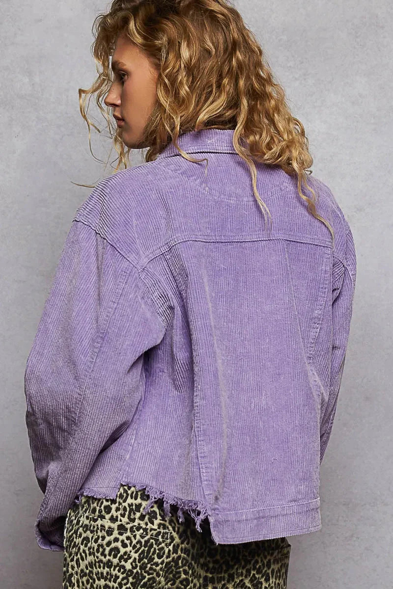 POL Lavender Button Down Trucker Corduroy Jacket