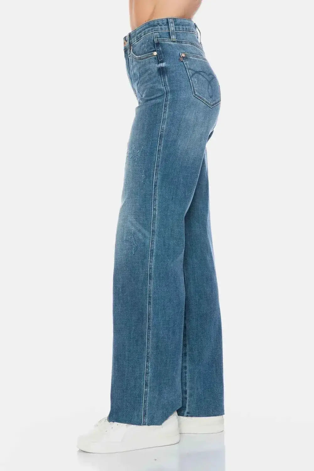 Tummy Control High Waisted Jeans - Cut Raw Hem Straight Jeans