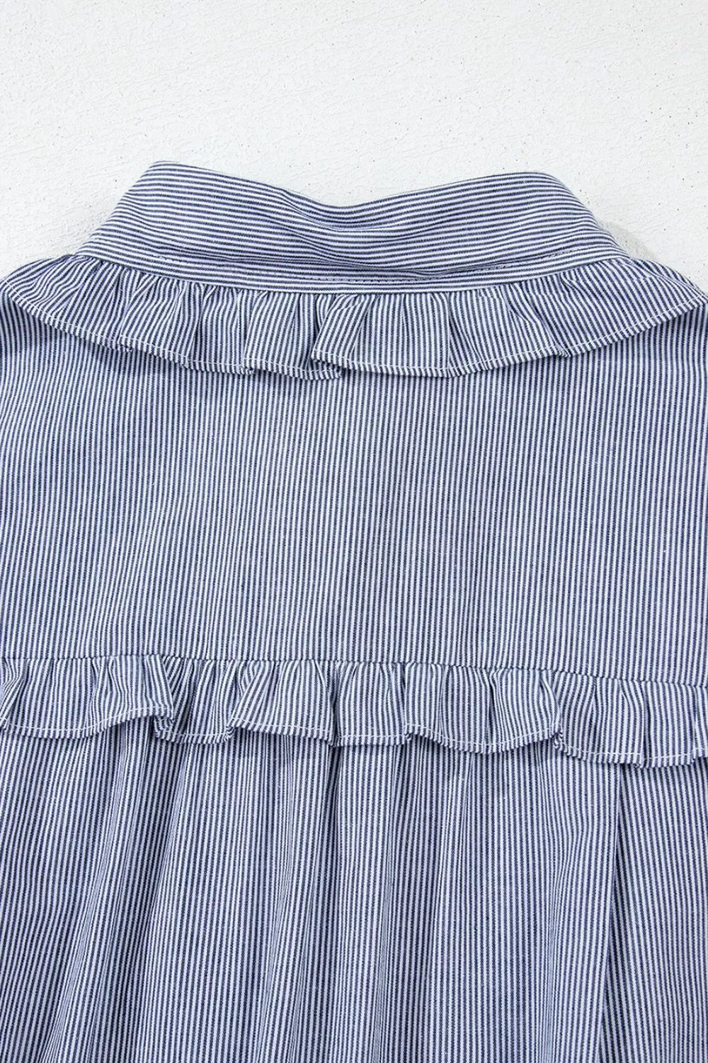 Stripe Frilled Ruffled Cap Sleeve Button Up Mini Dress