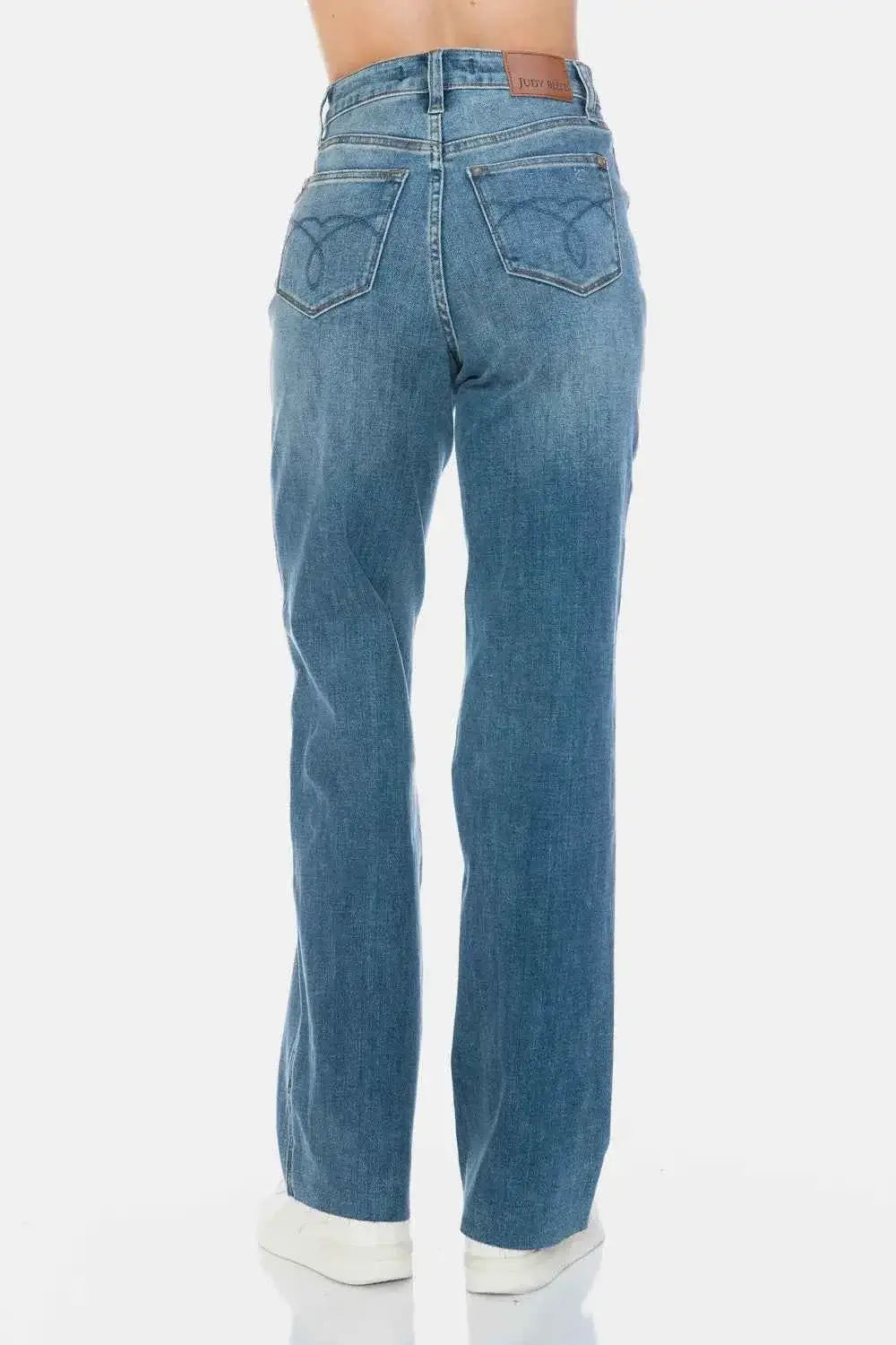 Tummy Control High Waisted Jeans - Cut Raw Hem Straight Jeans