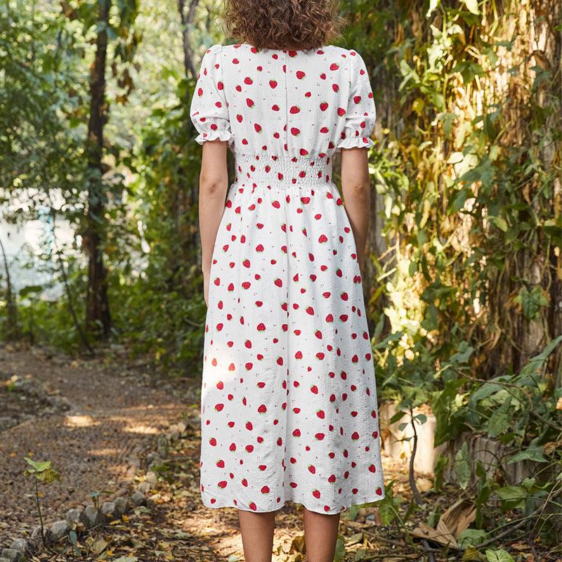 Strawberry Fields Summer Dress - Playful Floral Chiffon Dress for Women