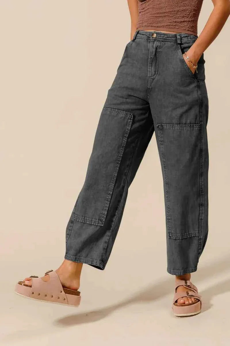 SO ME Mineral Washed Mid Rise Women's Jeans - Barrel Shape Design
