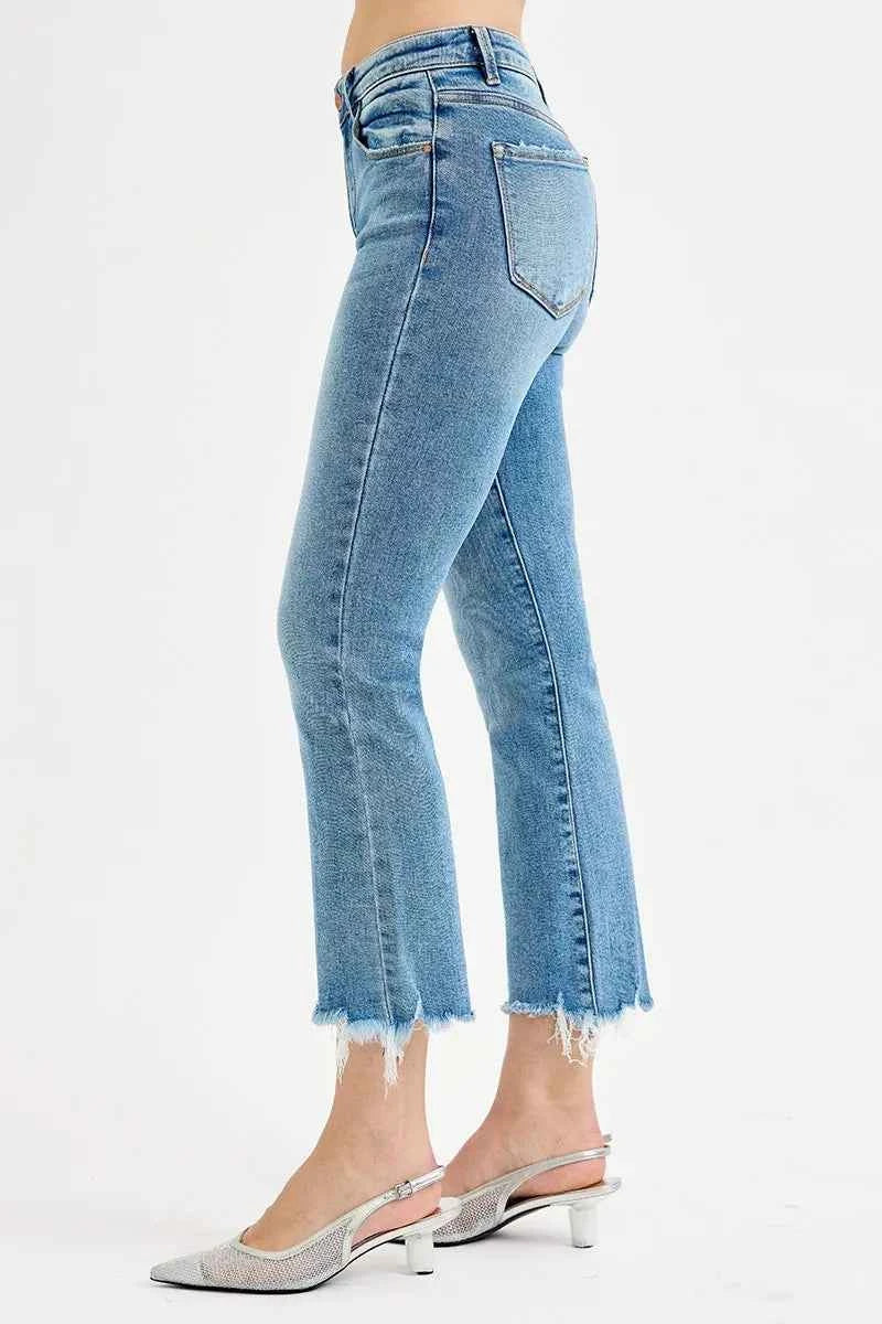 RISEN Full Size High Rise Crop Straight Slim Women's Jeans Plus Size