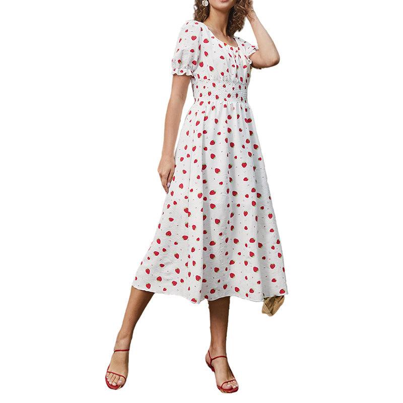 Strawberry Fields Summer Dress - Playful Floral Chiffon Dress for Women