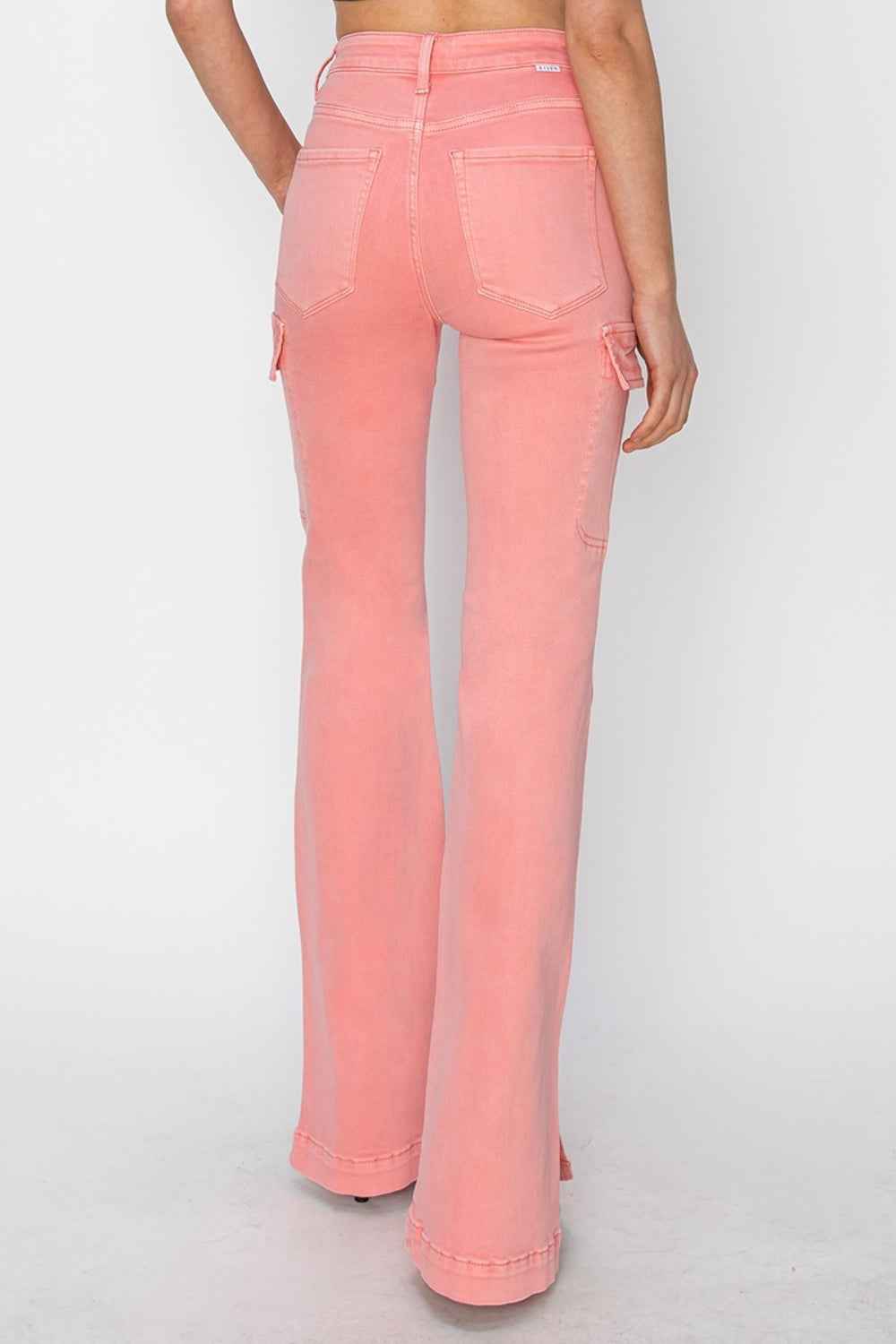 RISEN High Rise Cargo Bootcut Jeans with Side Slit for Women