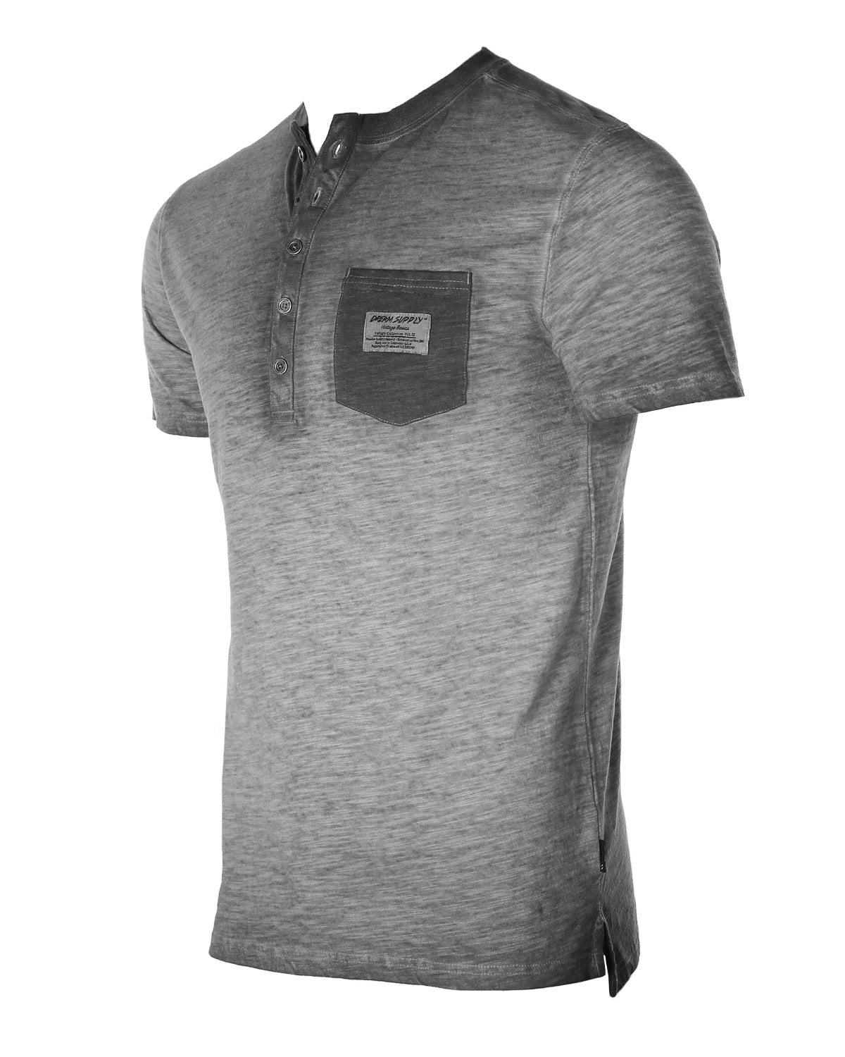 ZIMEGO Men's Vintage Color Dyed Short Sleeve Crew Neck Chest Pocket Henley Shirt