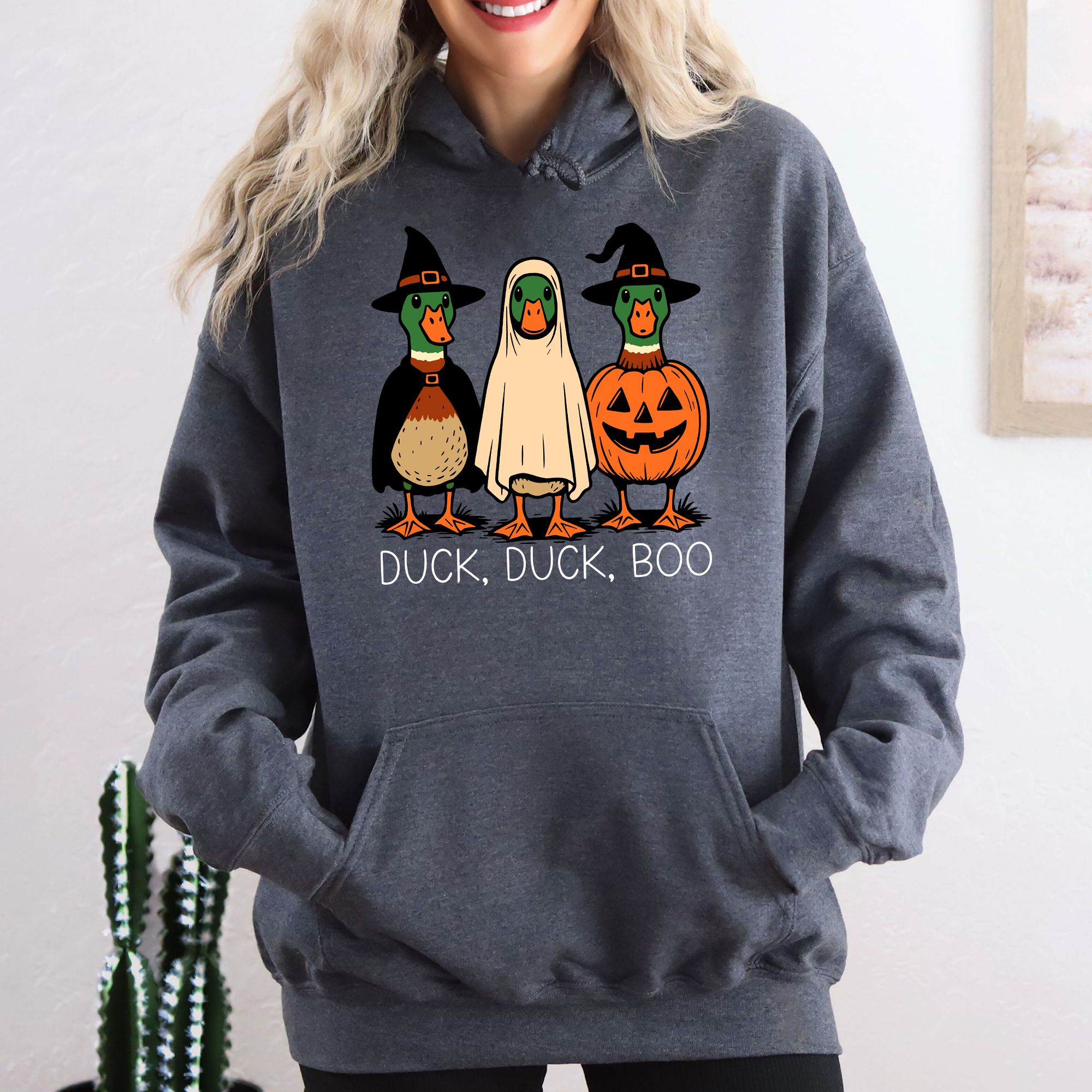 Duck Duck Boo, Funny Goose Halloween, Silly Duck Ghost, Witch, Trick or Treat, Spooky Season, Graphic Hoodie, Hooded Sweatshirt