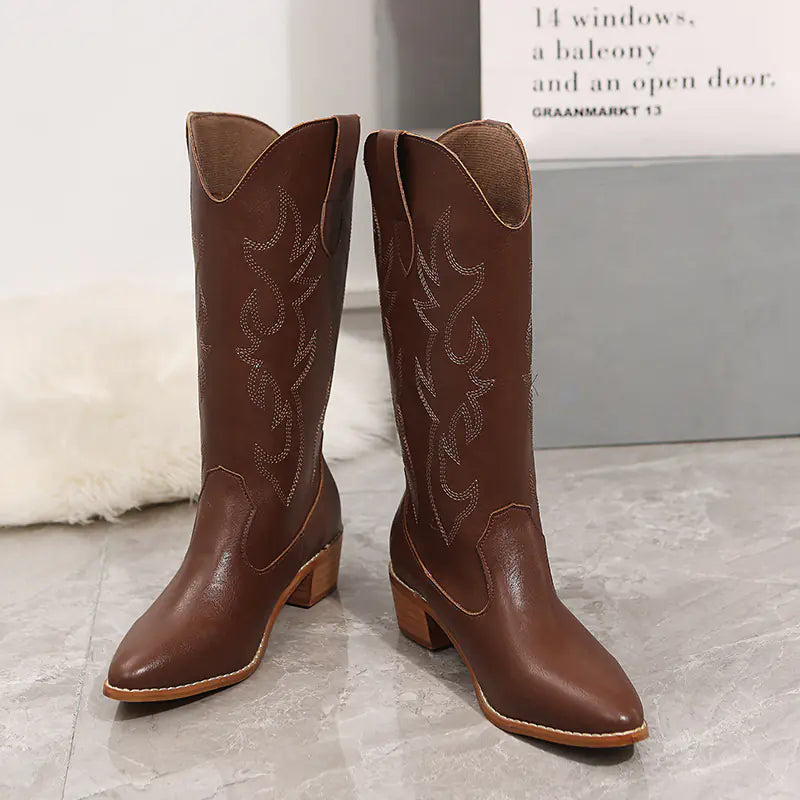 Embroidered Cowboy Ankle Boots for Women