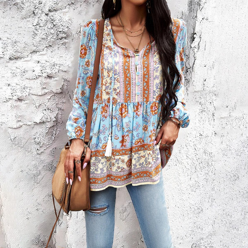 Western V-neck Long Sleeved Top | Perfect Cowgirl Style for Every Occasion