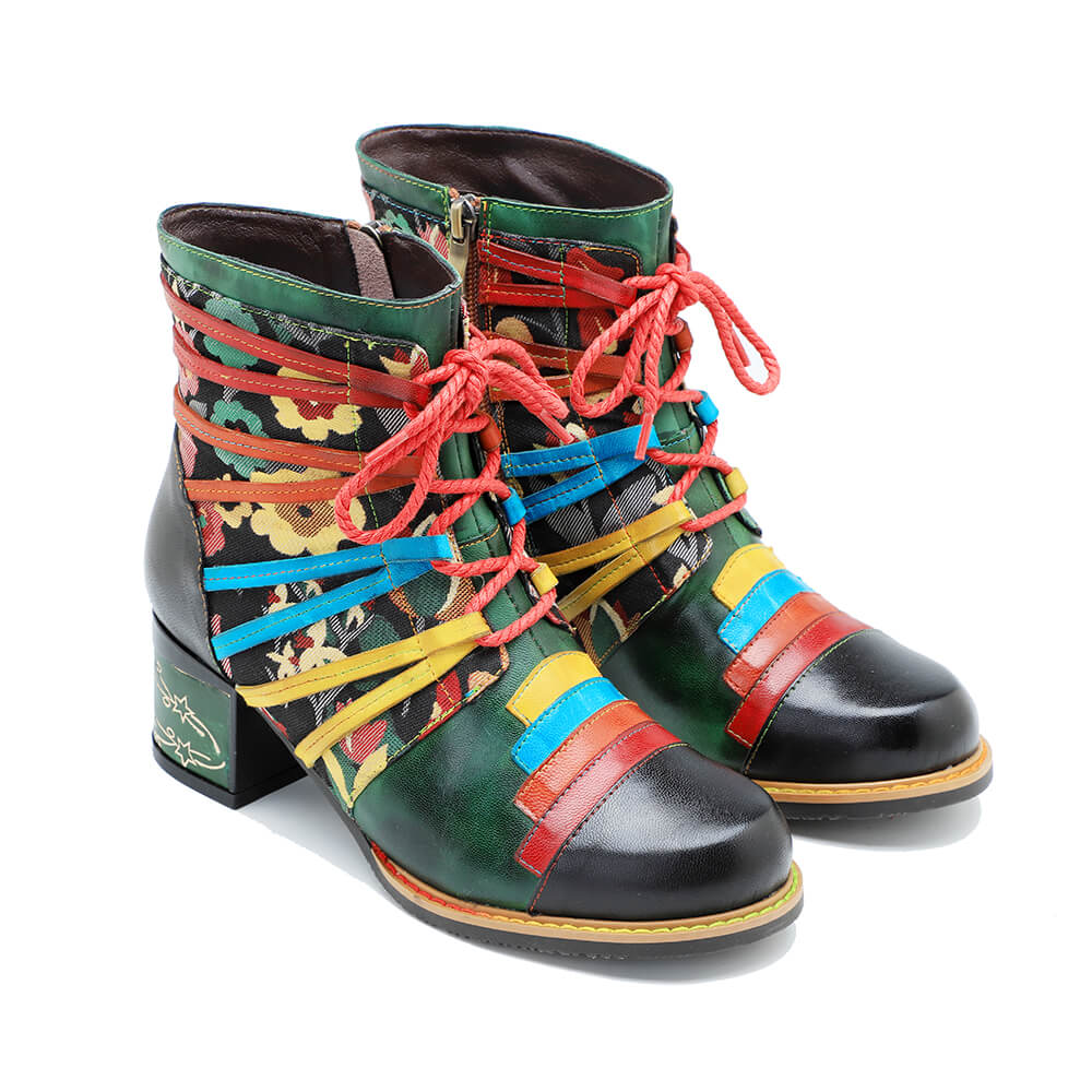 Vintage Handcrafted Colorful Strap Patchwork Ankle Boots