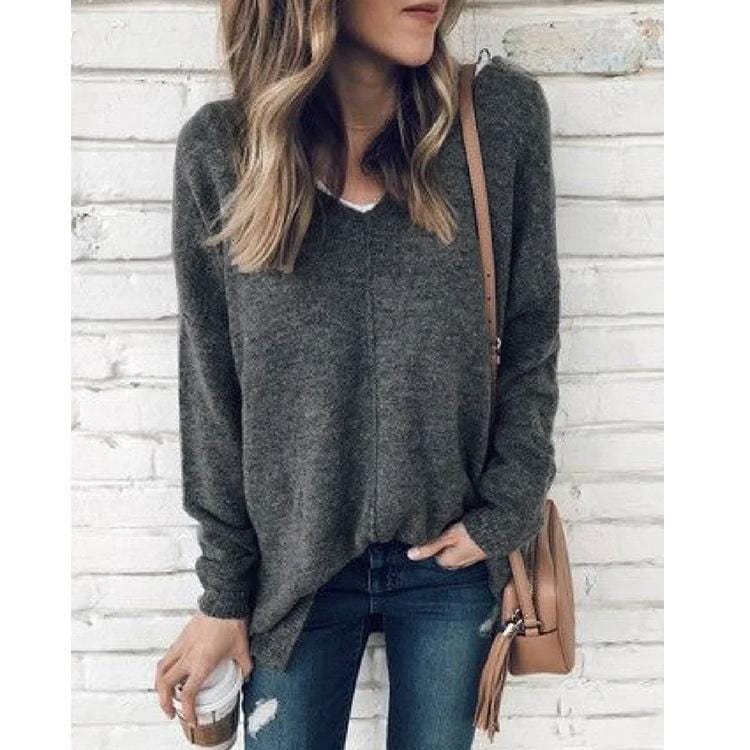 Chic V-Neck Light Fleece Pullover Top
