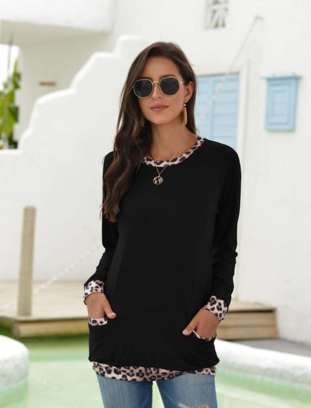 Chic Leopard Contrast Pocket Pullover
