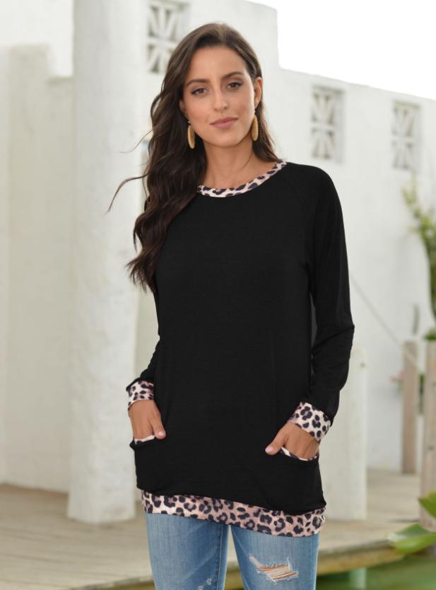 Chic Leopard Contrast Pocket Pullover