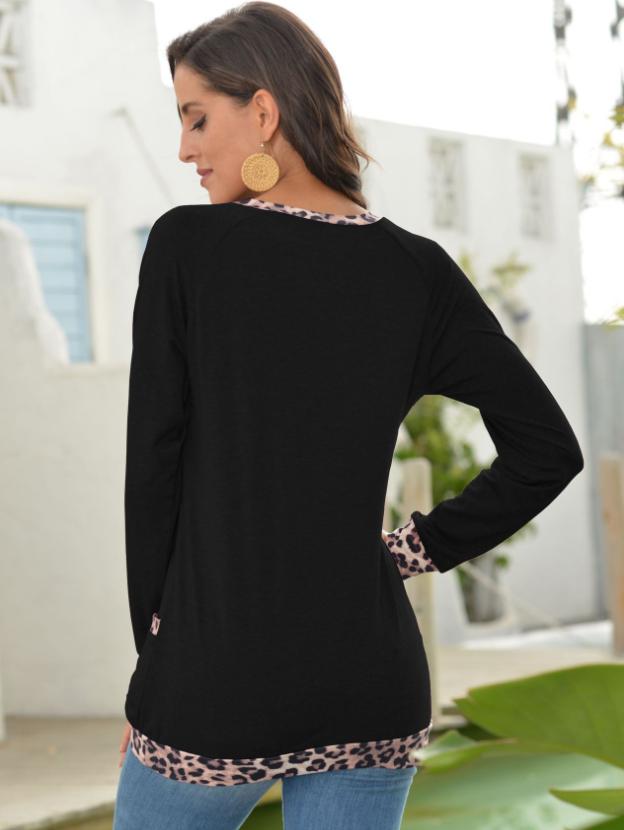 Chic Leopard Contrast Pocket Pullover