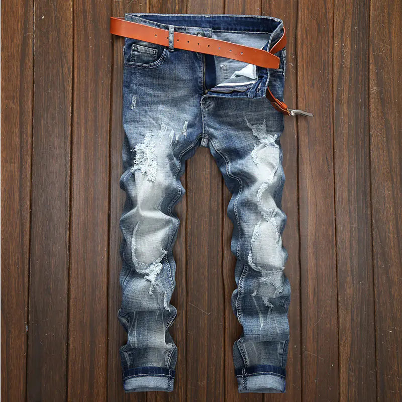 Light-Colored Ripped Jeans for Men - Slim Straight Leg