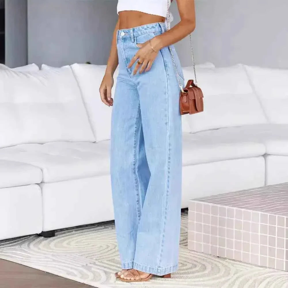 Women's High Waist Straight Leg Jeans Denim Loose Fit with Pockets Wide Leg Basics