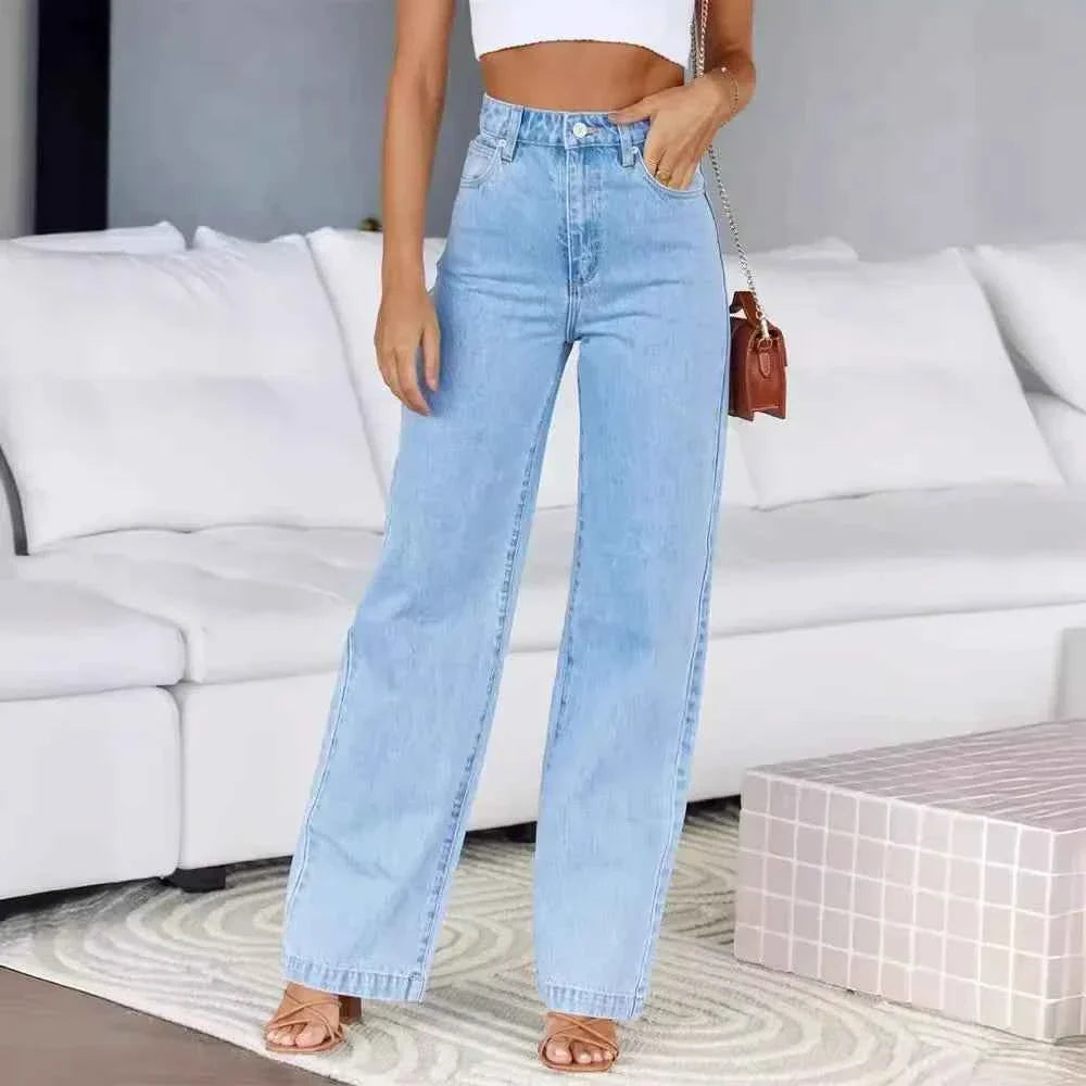 Women's High Waist Straight Leg Jeans Denim Loose Fit with Pockets Wide Leg Basics