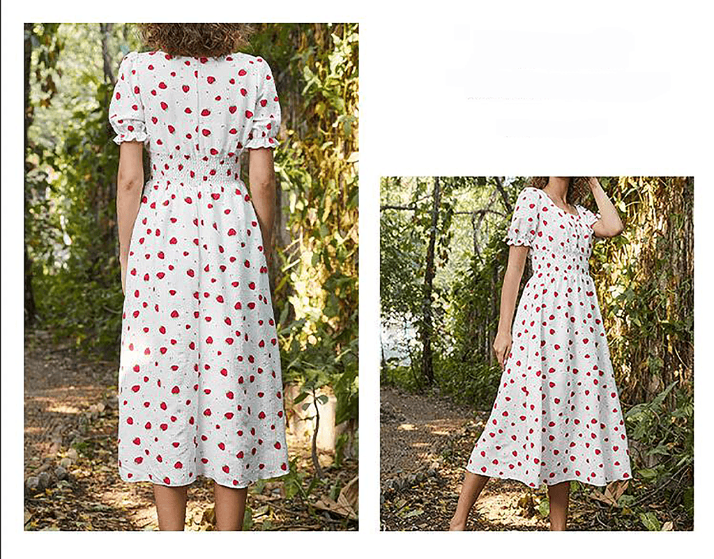 Strawberry Fields Summer Dress - Playful Floral Chiffon Dress for Women