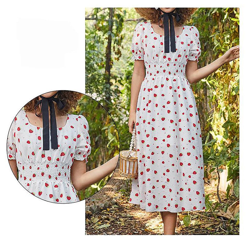 Strawberry Fields Summer Dress - Playful Floral Chiffon Dress for Women