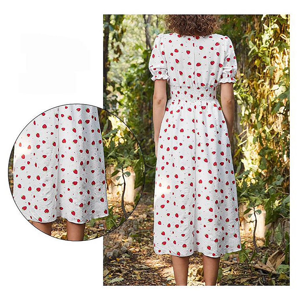 Strawberry Fields Summer Dress - Playful Floral Chiffon Dress for Women