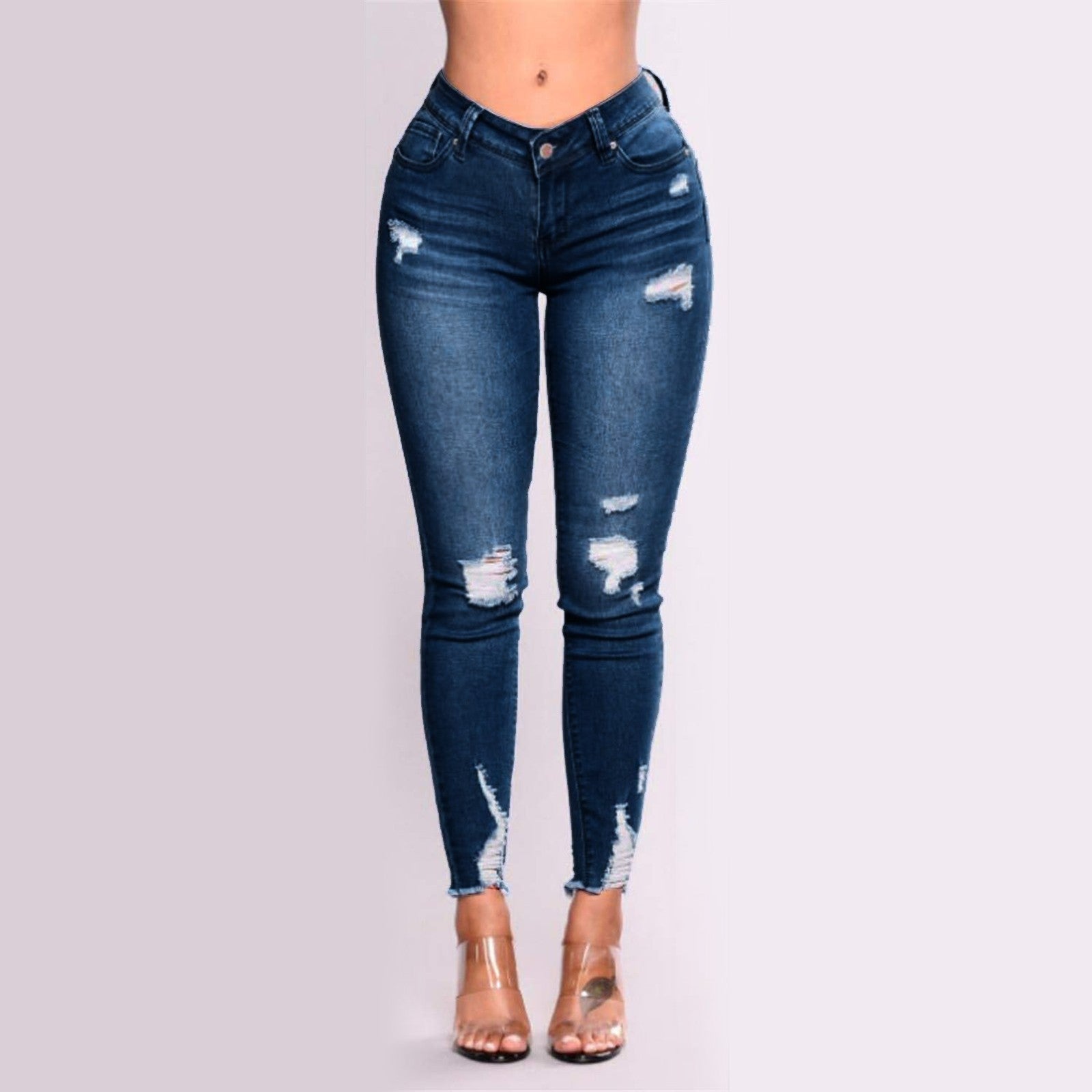 Women's Skinny Ripped Jeans - Slim Denim Pants for Women