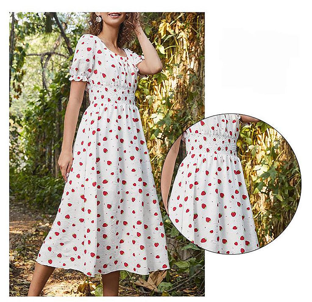Strawberry Fields Summer Dress - Playful Floral Chiffon Dress for Women