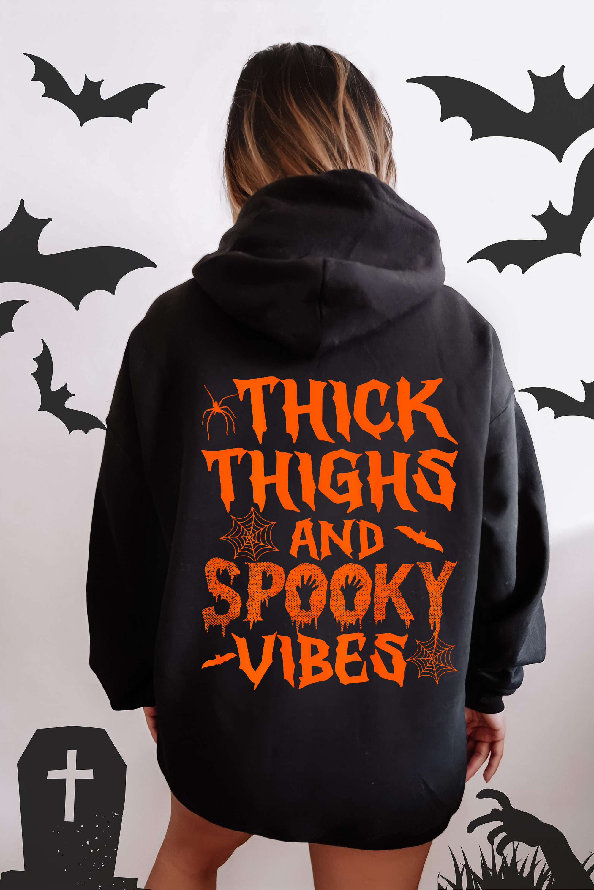Thick Thighs Spooky Vibes, Front and Back, Halloween Hoodie, Fall Hoodie, Halloween Shirt, Spooky Season, Graphic Hoodie, Hooded Sweatshirt